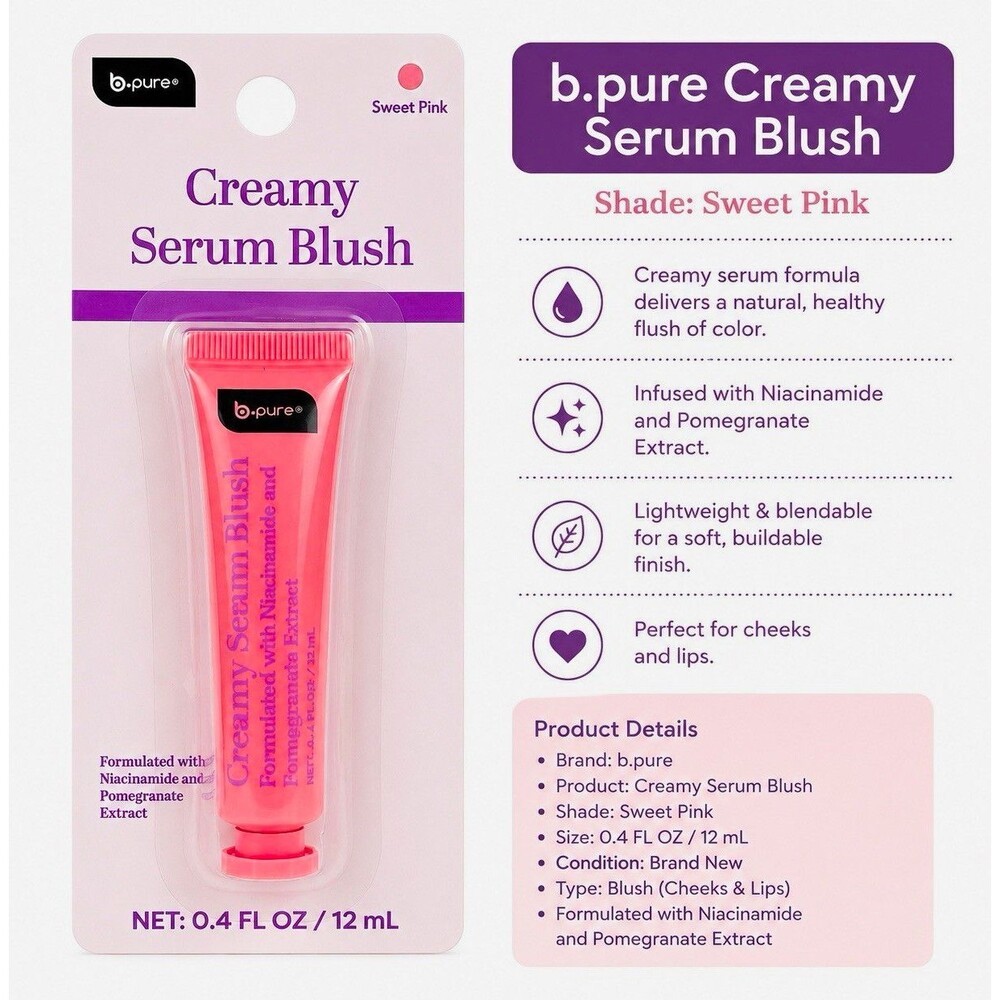b.pure Creamy Serum Blush Sweet Pink, Niacinamide, Natural Finish 0.4 fl oz